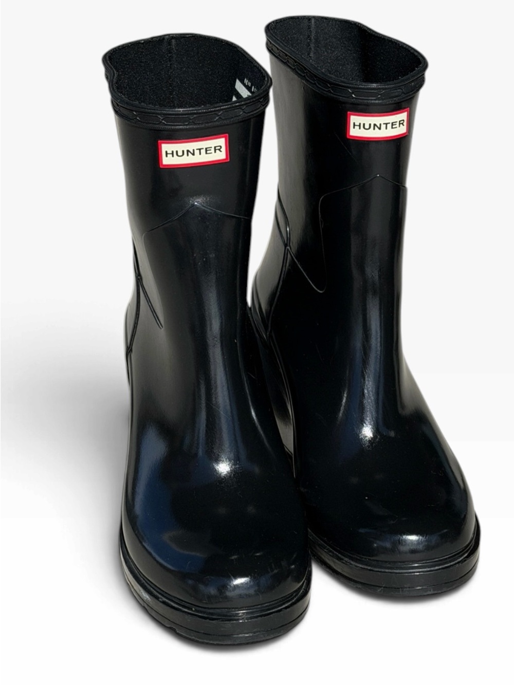 Hunter Original Refined Mid Wedge Waterproof Boots Black Gloss Size 8